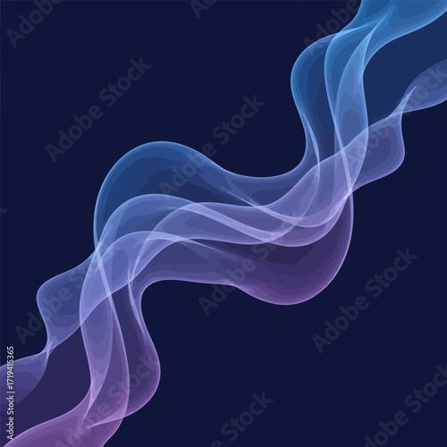 Abstract design of flowing, translucent waves in shades of blue and purple.