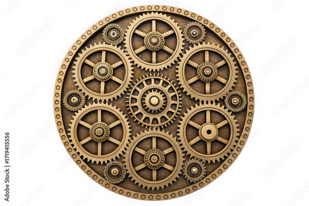 Obraz premium 3d intricate steampunk gear mechanism isolated on transparent background