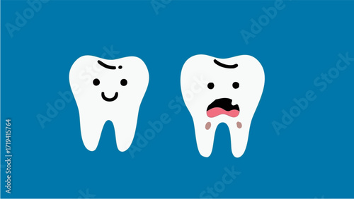 A Scandinavian-style illustration of a cavity. Simple, minimalist illustration. Oral cavity. Dentist. Brushing teeth. Toothpaste.