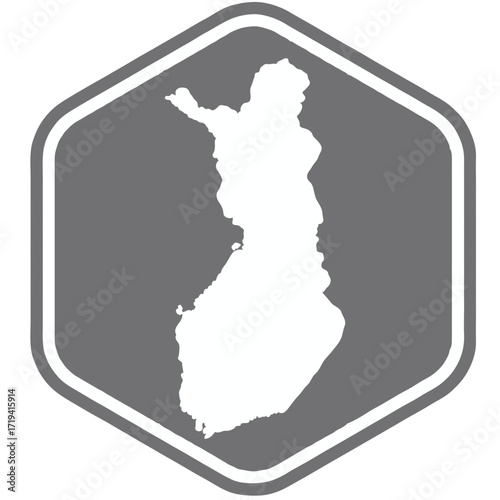 Map of Finland on grey color hexagon icon vector illustration, sticker of Finland map on grey hexagon