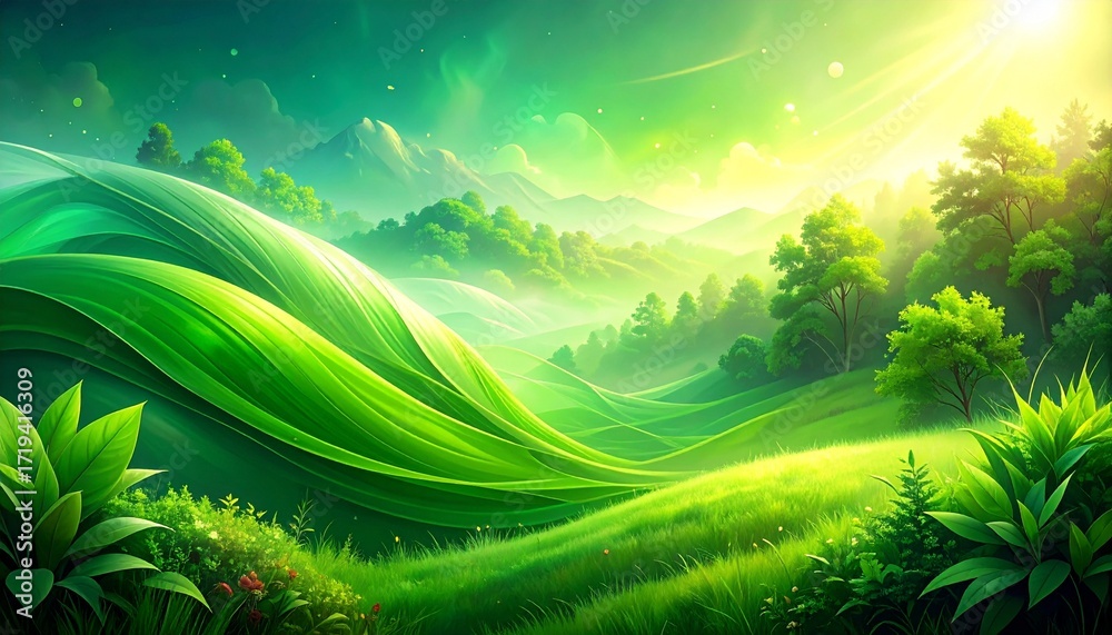 Obraz premium Green gradient abstract background with fresh nature tones, glowing blends, vibrant hues, and modern artistic digital design