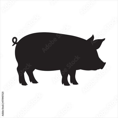 Vector pig silhouette black fill illustration animal.
