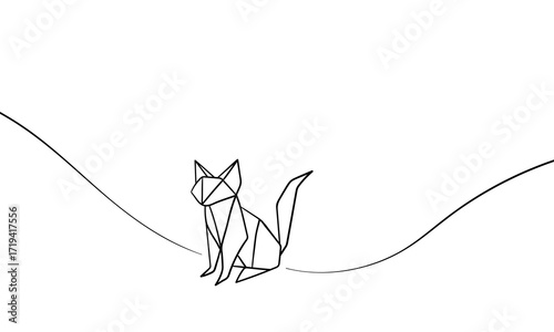 Continuous one line drawing of fox origami. Japanese hobby. Vector illustration