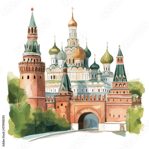 Grand Kremlin Palace. Grand Kremlin Palace watercolor vector illustration
