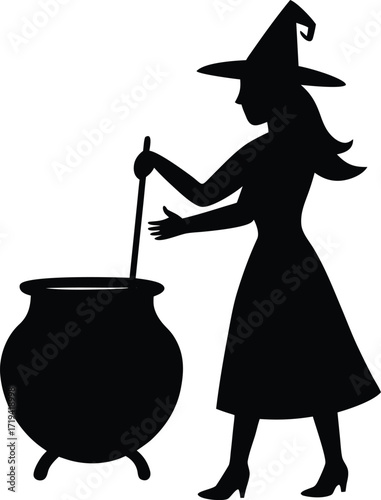 witch stirring cauldron silhouette  witch stirring.eps