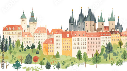 Prague Castle. Prague Castle watercolor vector illustration