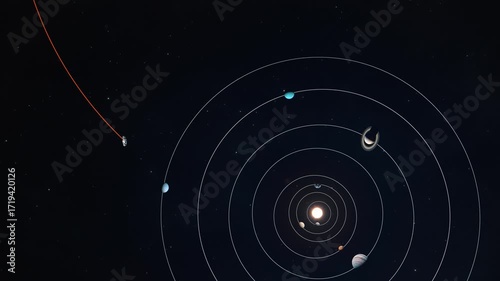 Asteroid Entering and Exiting Solar System Top Animated Diagram