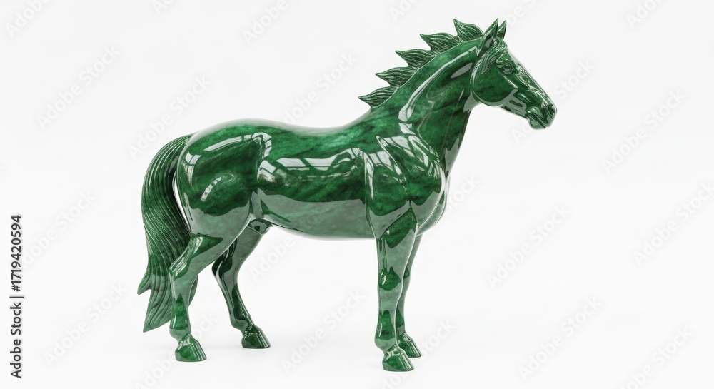 Fototapeta premium A detailed sculpture of a majestic green horse standing proudly on a white background.