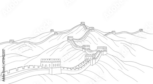 Great Wall of China Illustration atop Mountains