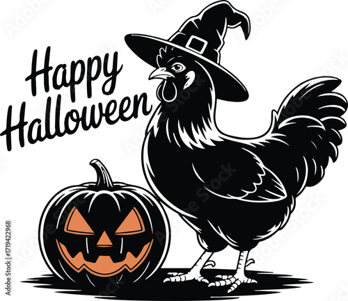Halloween chicken with witch hat silhouette funny design