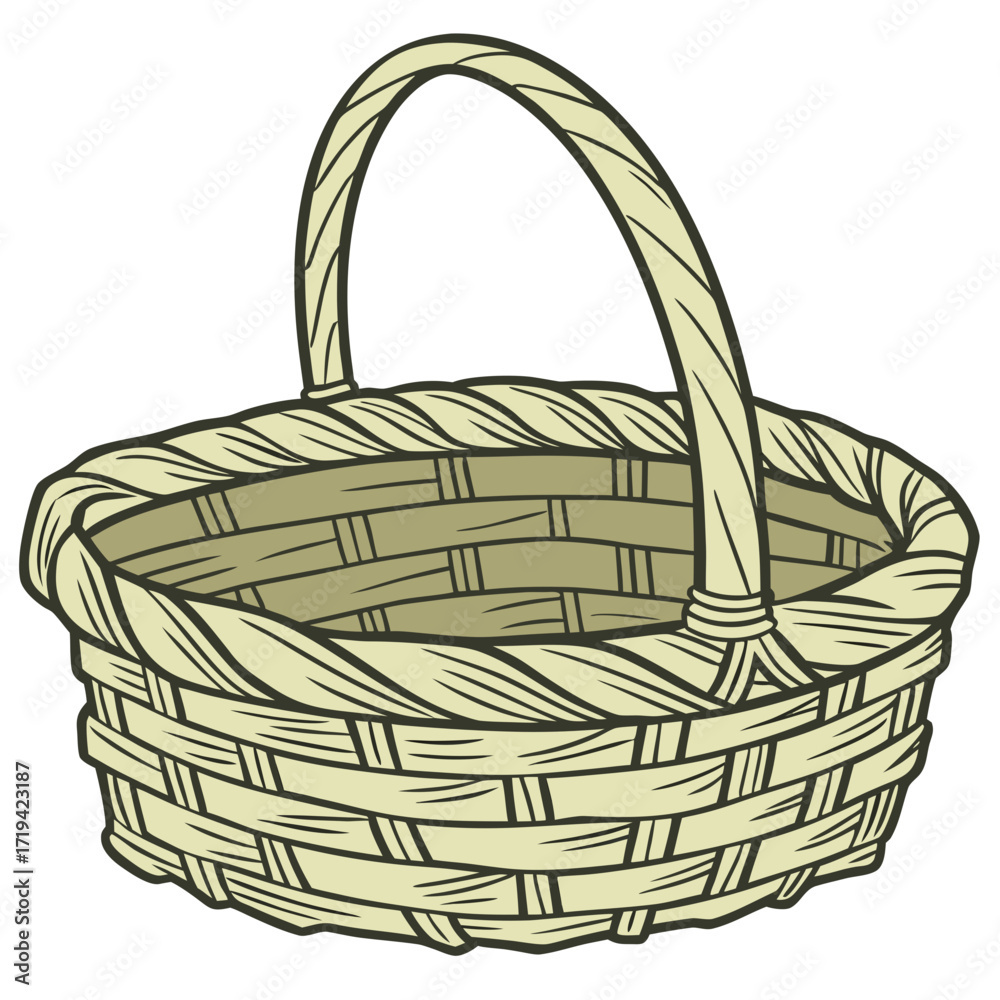 Fototapeta premium Empty woven basket with a handle isolated on a white background rustic design