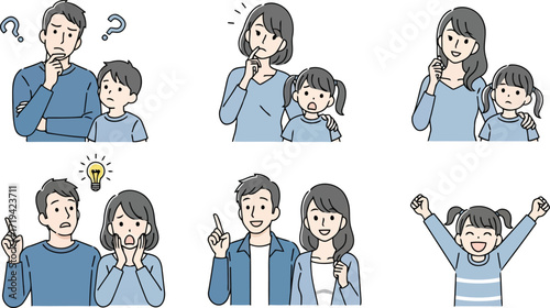 3d family expressing various emotions and ideas