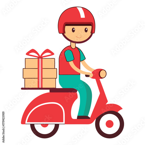 Restaurant food delivery rider on scooter with packages ready for shipment 