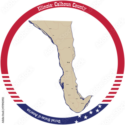 Map of Calhoun County in Illinois, USA arranged in a circle.
