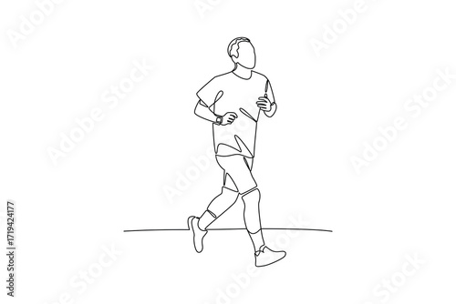 Continues line of a male runner doing light jogging, Single line drawing vector graphic design illustration
