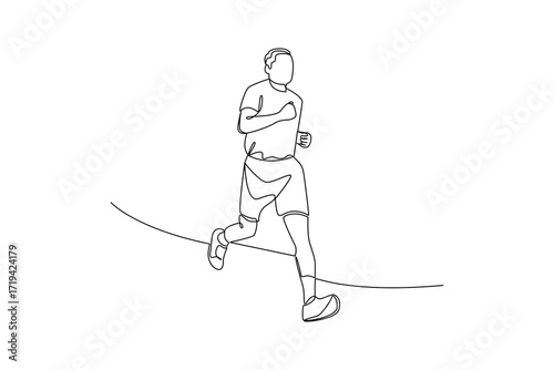 Continues line of a male athlete running with fast movement, Single line drawing vector graphic design illustration