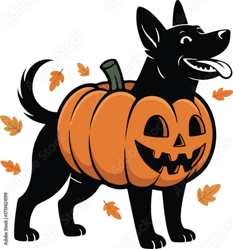 Halloween dog in pumpkin costume silhouette design