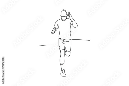 Continues line of a male runner listening to music while jogging, Single line drawing vector graphic design illustration