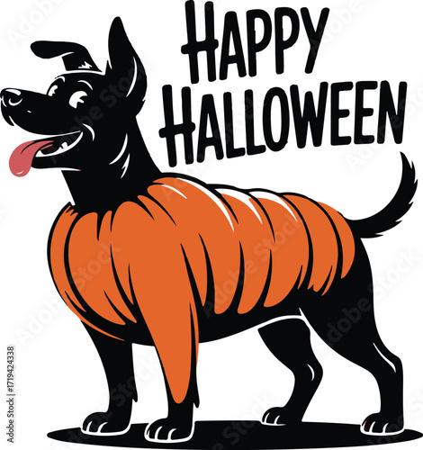 Halloween dog in pumpkin costume silhouette design