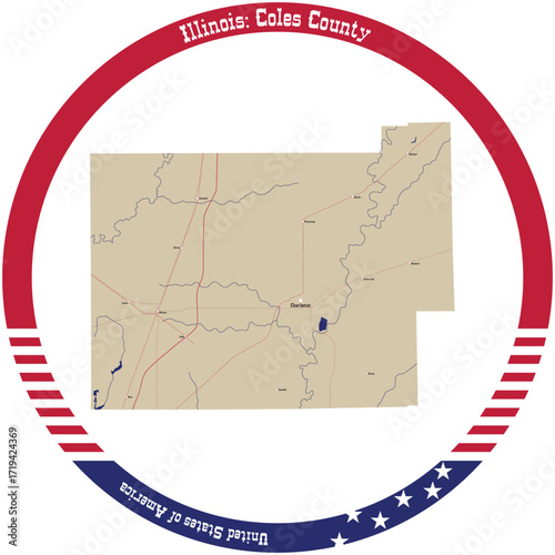 Map of Coles County in Illinois, USA arranged in a circle.