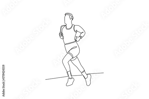 Continues line of a runner exercising with arm bent, Single line drawing vector graphic design illustration