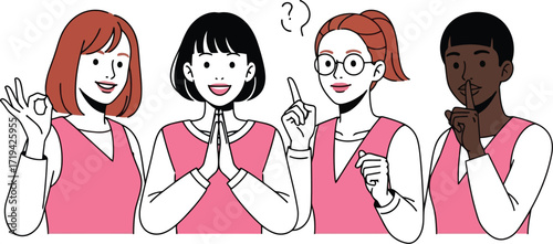 3d four diverse women with different expressions and gestures