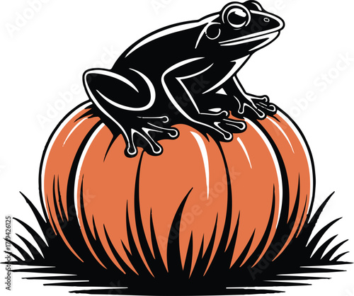 Halloween frog on pumpkin silhouette spooky vector