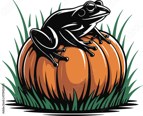Halloween frog on pumpkin silhouette spooky vector