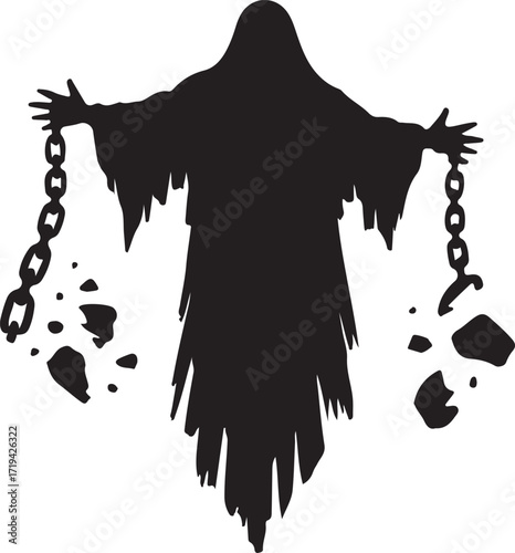 Halloween ghost with chains silhouette spooky design
