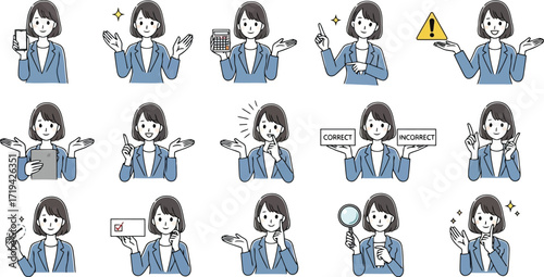 3d businesswoman character set with various poses and actions