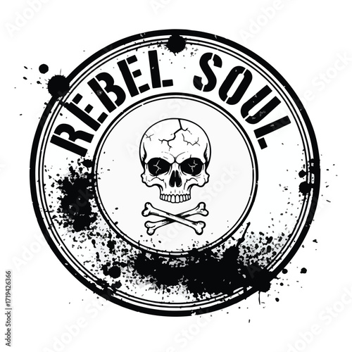 Rebel soul skull and crossbones stamp design