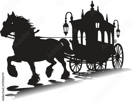Halloween haunted carriage horse silhouette spooky design