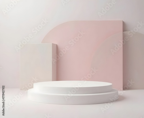 Modern product display podium in soft pastel colors, perfect for showcasing beauty items and minimalist designs in an elegant, eye-catching setting