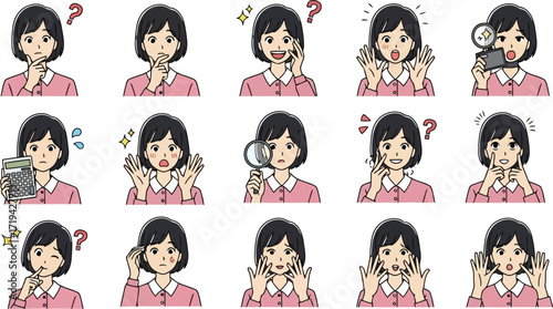 3d collection of diverse facial expressions and gestures of a young girl
