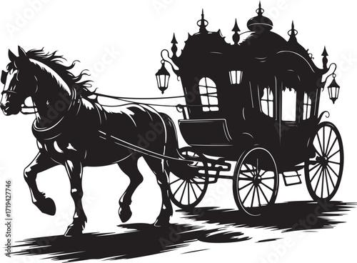 Halloween haunted carriage horse silhouette spooky design
