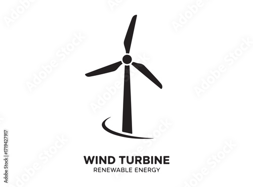 Icon of a Wind Turbine. Windmill and wind turbine, set against a white background. Wind turbine symbol, windmill graphic vector, silhouette style
