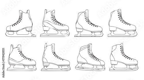 Collection of detailed ice skate outlines for winter sports and skating enthusiasts silhouette