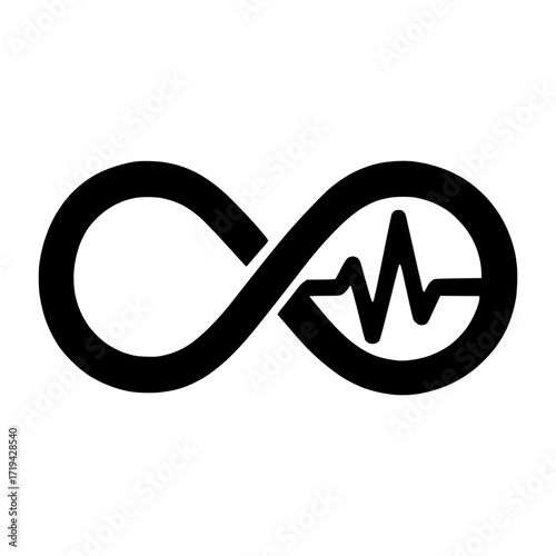 Infinity symbol with heartbeat line creative vector, continuous life and passion concept