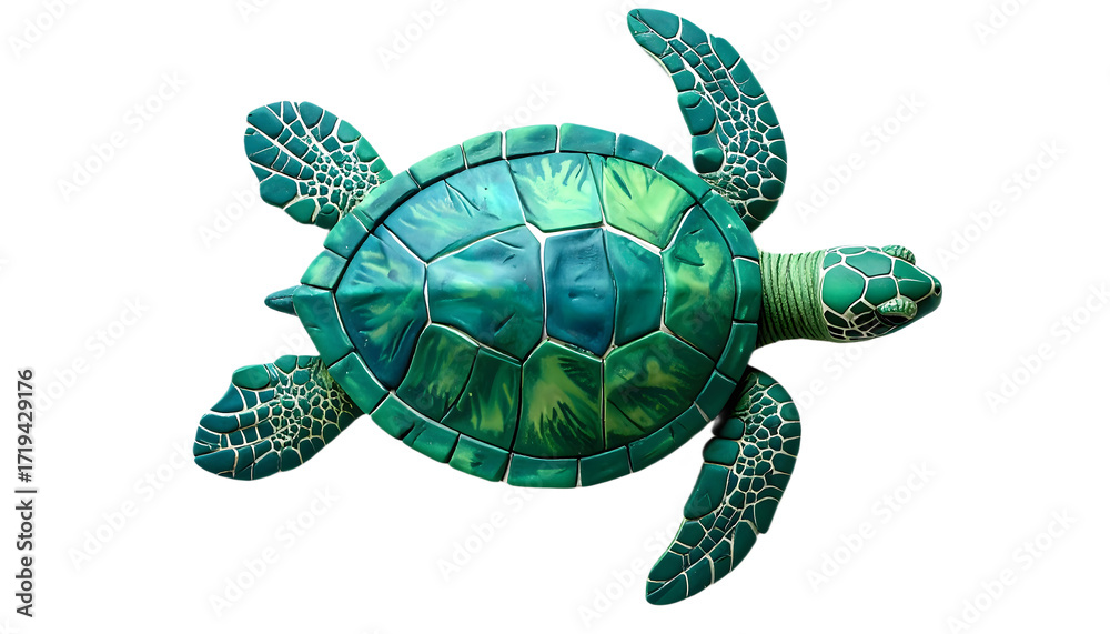 Fototapeta premium Sea turtle plasticine clay icon isolated on white background top view mosaic scutes