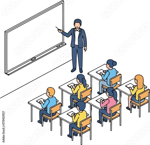 3d teacher instructing students in a classroom setting
