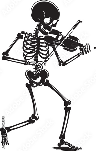 Halloween skeleton playing violin silhouette vector