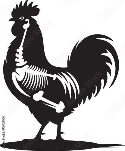Halloween skeleton rooster silhouette spooky vector