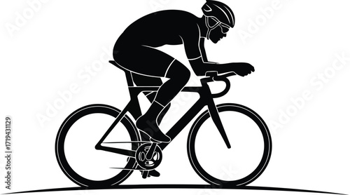 Silhouette of a cyclist in racing gear on a road bike