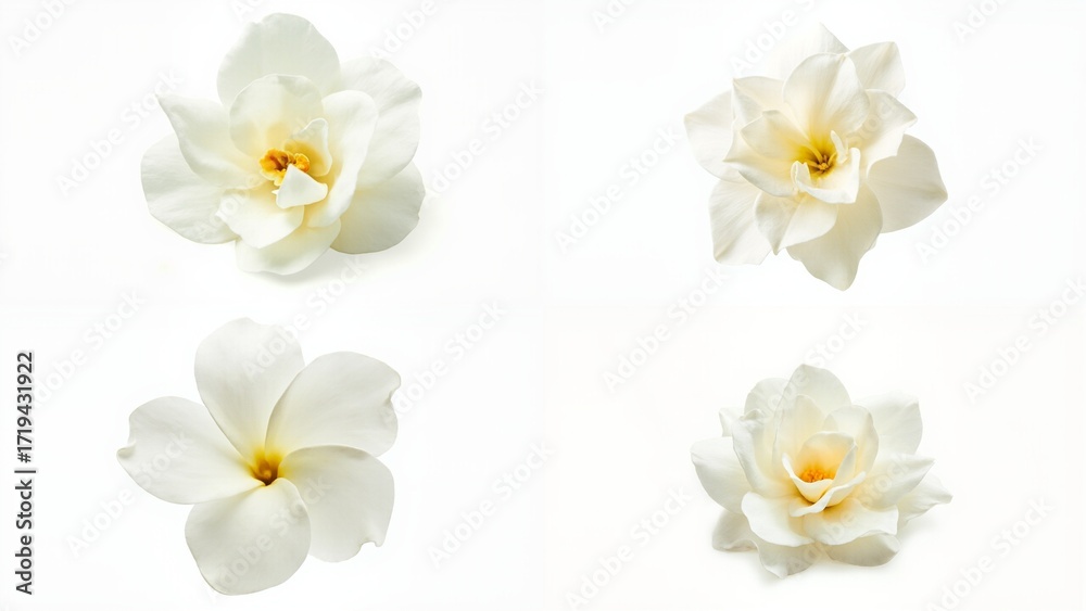 Obraz premium Four white flowers on a background gesture scene movement design style depth emotion colorful backgrounds cartoonish elements creative composition motion figure frame layers expression