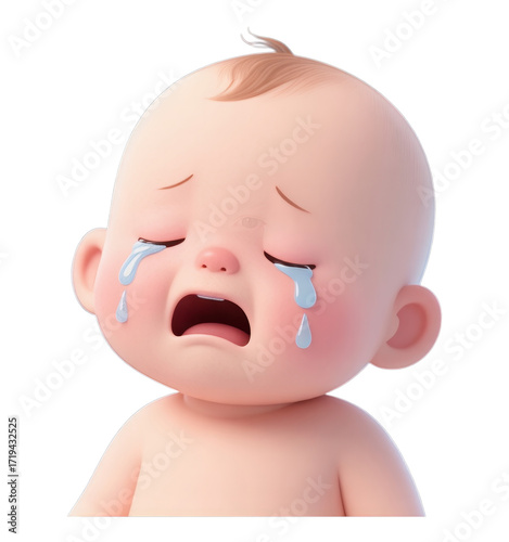 Pink Crying Baby Face with Transparent Background, 3D Realism Illustration for Digital Media