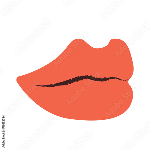 Side view cartoon illustration showing a close up of female red human lips isolated on white background. Clip art for beauty, fashion, cosmetic and sensual design concepts