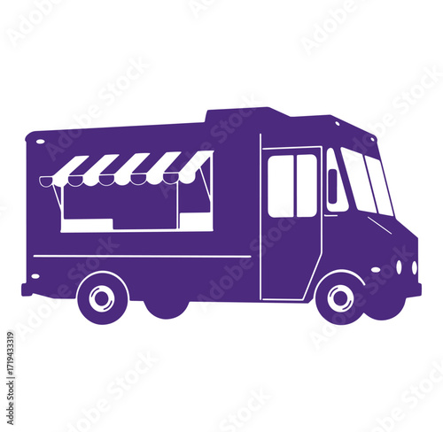 Vector illustration of a modern food truck in a stylish purple color and minimalist design