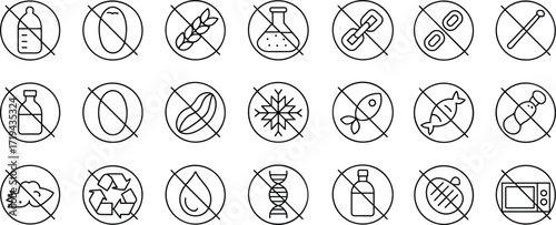 Collection of prohibition signs for allergens and restrictions forbidden restricted