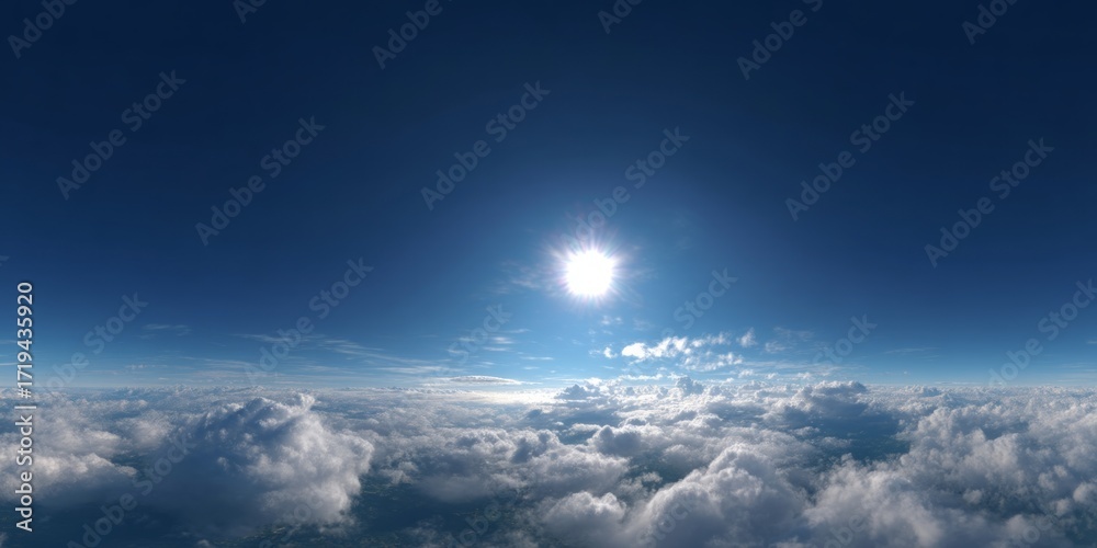 Obraz premium Sunlit clouds overhead hdr panorama nature's serenity aerial view