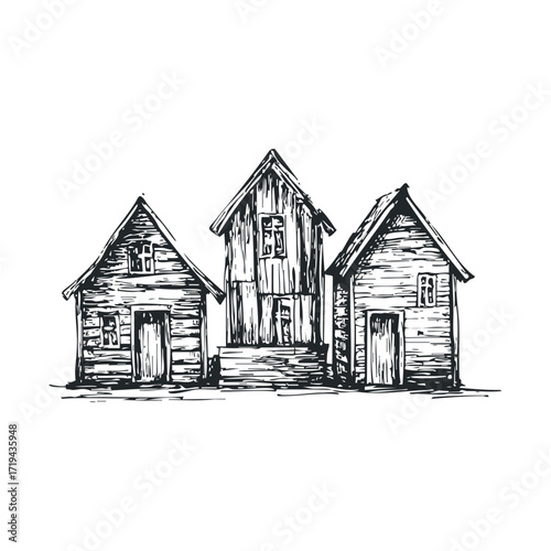 Charming rustic houses in a quaint village setting for home decor. Vector illustration